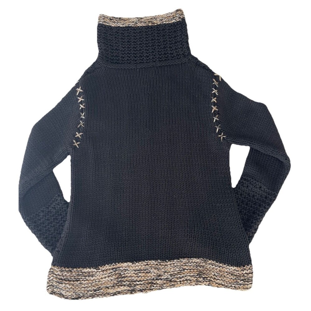 Isabella Bird Y2K TurtleNeck Cowl Chunky Knit Flare Sleeves Sz Medium Black - Picture 7 of 7